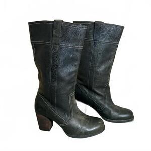 Timberland Black Leather Mid Calf Heeled Boot Womens Size 6.5 M  EU 37.5 9160